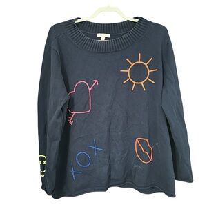 Lisa Todd Navy Blue Graffiti Print Sweater Size 1X